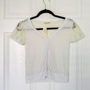 Abercrombie White Button Cardigan w/ Lace Details